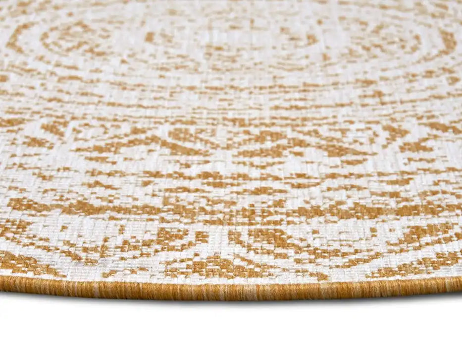 NorthRugs twin reversible circles indoor outdoor 105799 ochre Yellow, Ivory Living Room  Rug.