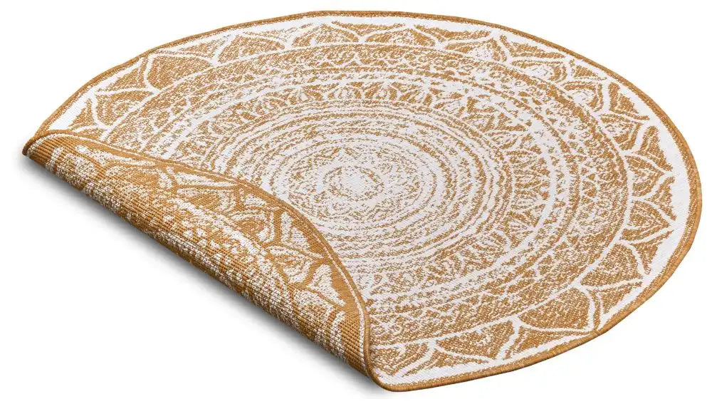 NorthRugs twin reversible circles indoor outdoor 105799 ochre Yellow, Ivory Living Room  Rug.