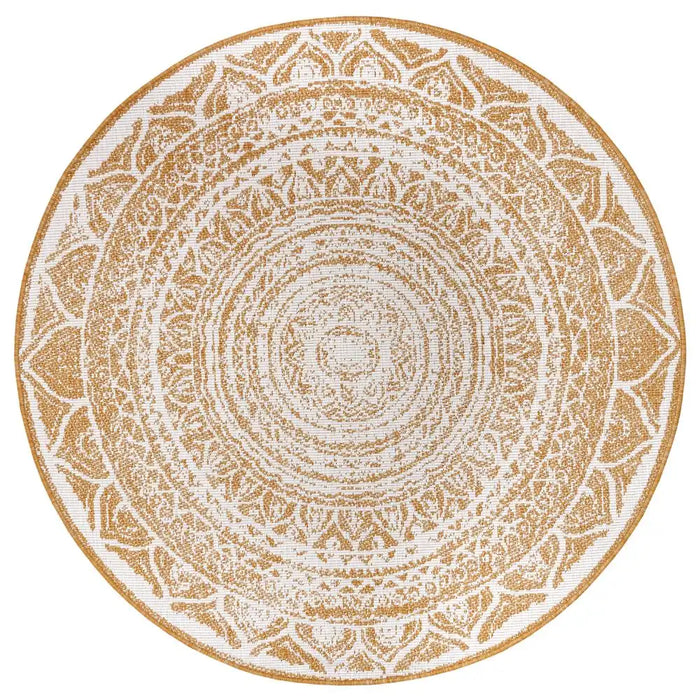 NorthRugs twin reversible circles indoor outdoor 105799 ochre Yellow, Ivory Living Room  Rug.