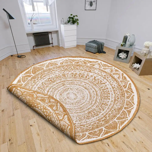 NorthRugs twin reversible circles indoor outdoor 105799 ochre Yellow, Ivory Living Room  Rug.