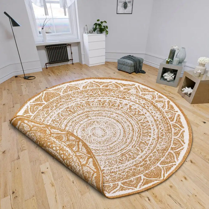 NorthRugs twin reversible circles indoor outdoor 105799 ochre Yellow, Ivory Living Room  Rug.