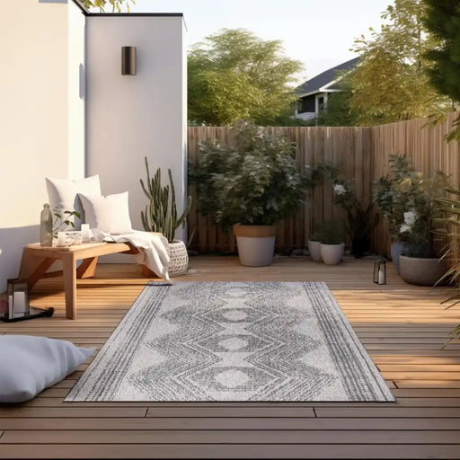 Elle Decoration gemini 106008 silver Grey, Ivory Outdoor  Geometric Rug.