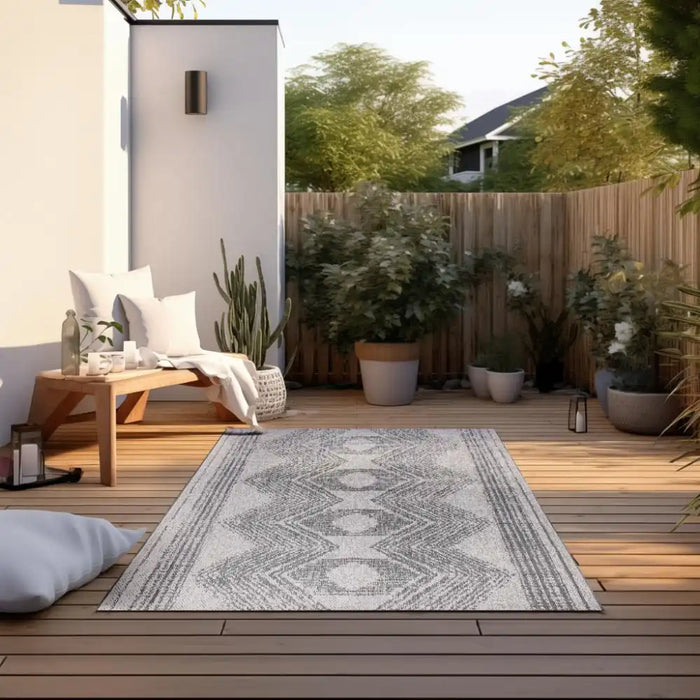 Elle Decoration gemini 106008 silver Grey, Ivory Outdoor  Geometric Rug.