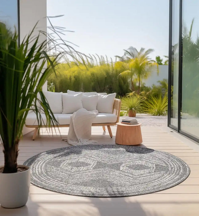 Elle Decoration gemini 106008 silver Grey, Ivory Outdoor  Geometric Rug.