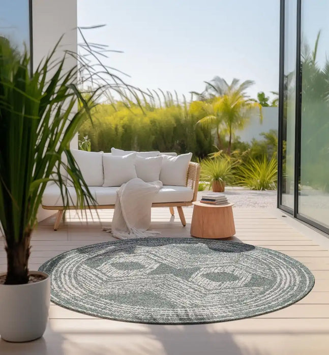 Elle Decoration gemini 106010 green Green, Ivory Outdoor  Geometric Rug.