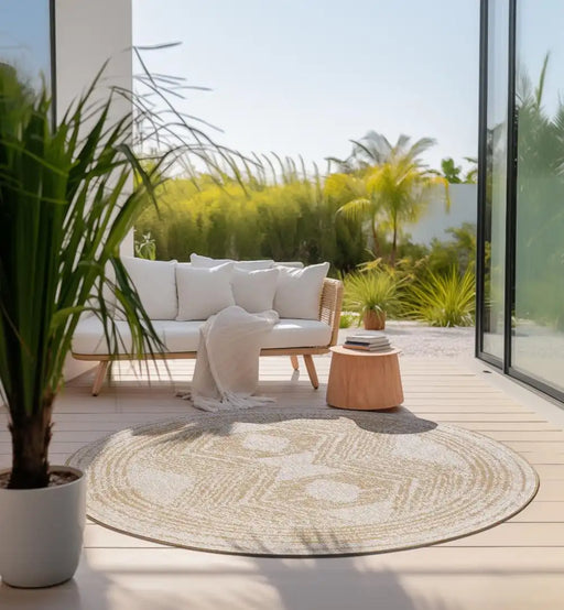 Elle Decoration gemini 106012 ochre Yellow, Ivory Outdoor  Geometric Rug.