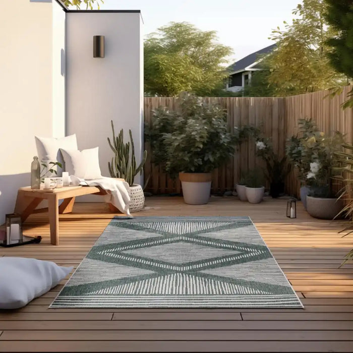 Elle Decoration gemini 106015 green Green, Ivory Outdoor  Geometric Rug.