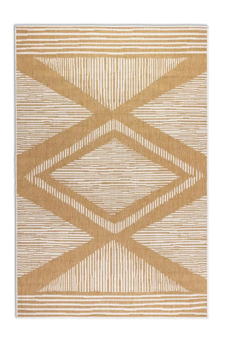 Elle Decoration gemini 106017 ochre Yellow, Ivory Outdoor  Geometric Rug.