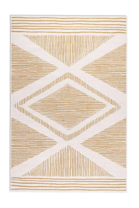 Elle Decoration gemini 106017 ochre Yellow, Ivory Outdoor  Geometric Rug.