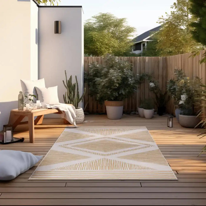 Elle Decoration gemini 106017 ochre Yellow, Ivory Outdoor  Geometric Rug.