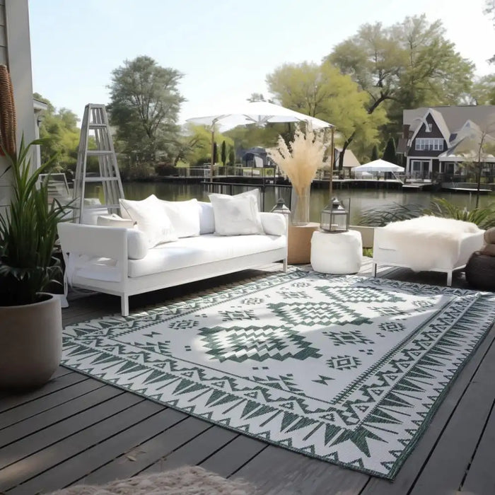 Elle Decoration gemini 106020 green Green, Ivory Outdoor  Geometric Rug.