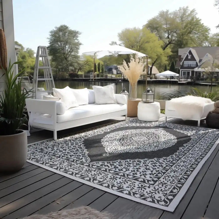 Elle Decoration gemini 106024 black Black, Ivory Outdoor  Geometric Rug.