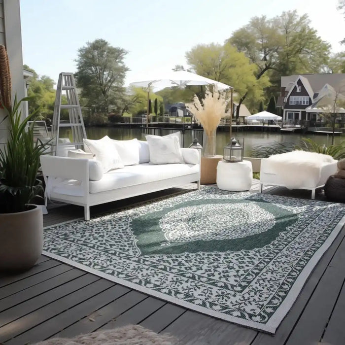 Elle Decoration gemini 106025 green Green, Ivory Outdoor  Geometric Rug.