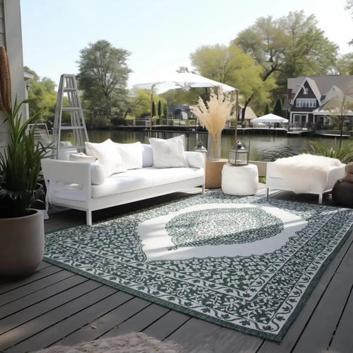 Elle Decoration gemini 106025 green Green, Ivory Outdoor  Geometric Rug.