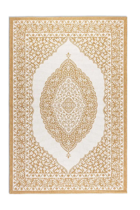 Elle Decoration gemini 106027 ochre Yellow, Ivory Outdoor  Geometric Rug.