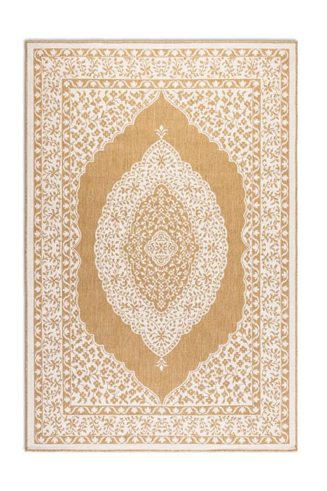 Elle Decoration gemini 106027 ochre Yellow, Ivory Outdoor  Geometric Rug.