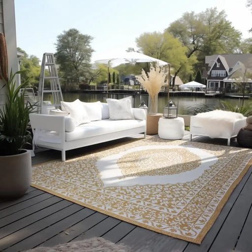Elle Decoration gemini 106027 ochre Yellow, Ivory Outdoor  Geometric Rug.