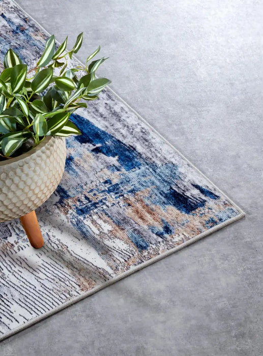Elle Decoration imagination v2 hans 106035 dark blue beige Blue Living Room Geometric Rug.