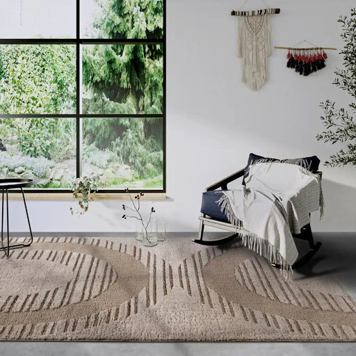 Elle Decoration elle gallery 106087 beige Beige Living Room Geometric Rug.