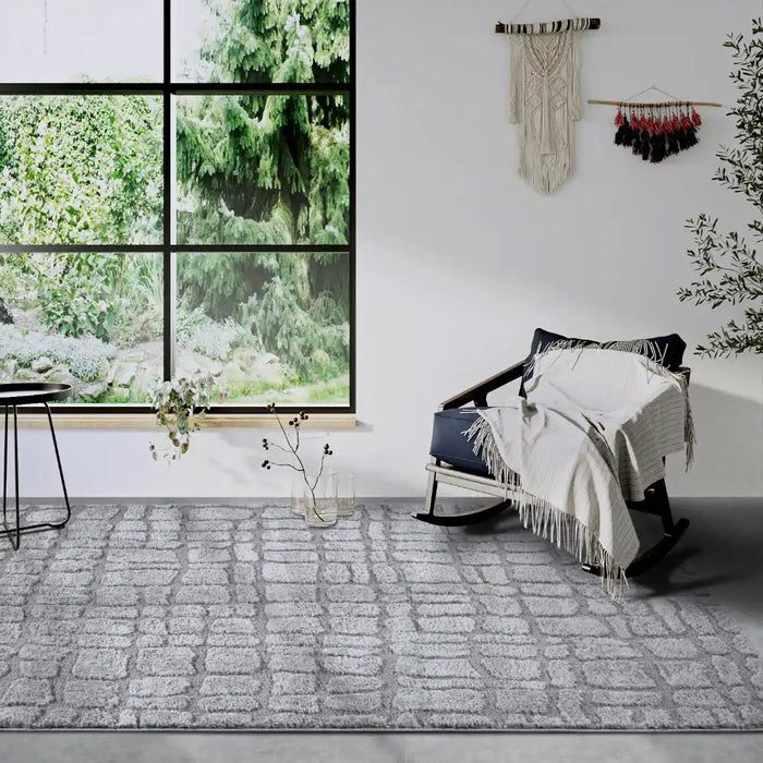 Elle Decoration elle gallery 106097 light grey Grey Living Room Geometric Rug.