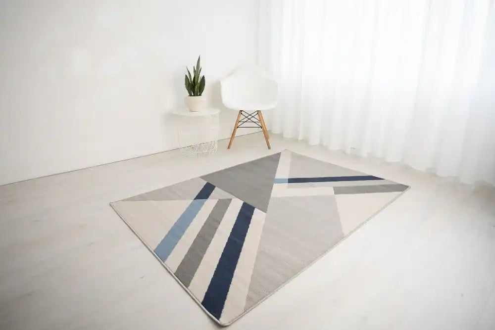 Rug Style balletto 186b beige navy Beige, Navy Living Room Geometric Rug.