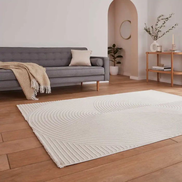 Think Rugs flores by think 1924 cream Ivory, Cream Living Room Shaggy Rug.