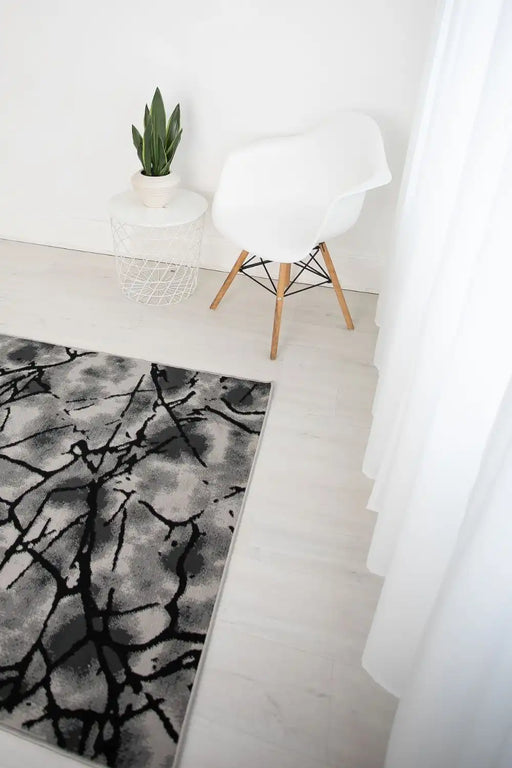 Rug Style balletto 19na anthracite black Black Living Room Geometric Rug.