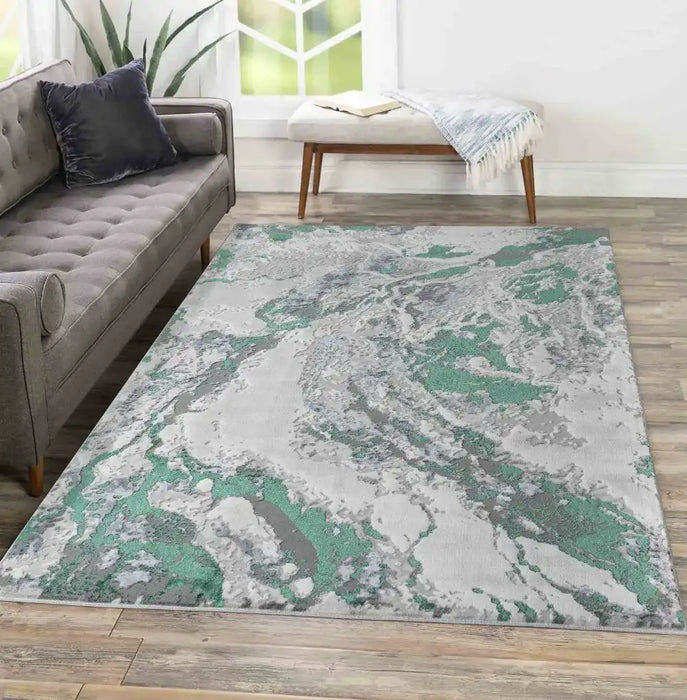 Serdim Rugs emperor 325 picasso aqua Green, Grey Living Room Geometric Rug.