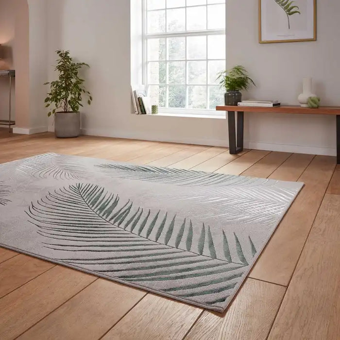 Think Rugs creation 50051 botanical rugs in grey green Green, Grey Living Room Floral Rug.