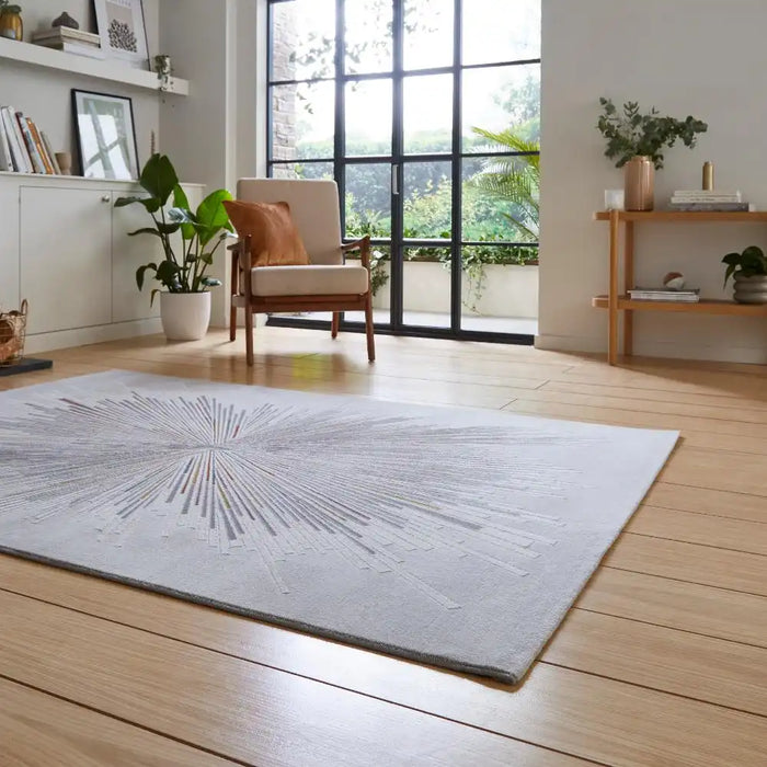Think Rugs creation 50199 pink blue Grey Living Room Floral Rug.