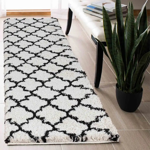 Serdim Rugs marrakesh 520 trellis stone Black, Ivory, Cream Living Room Geometric Rug.