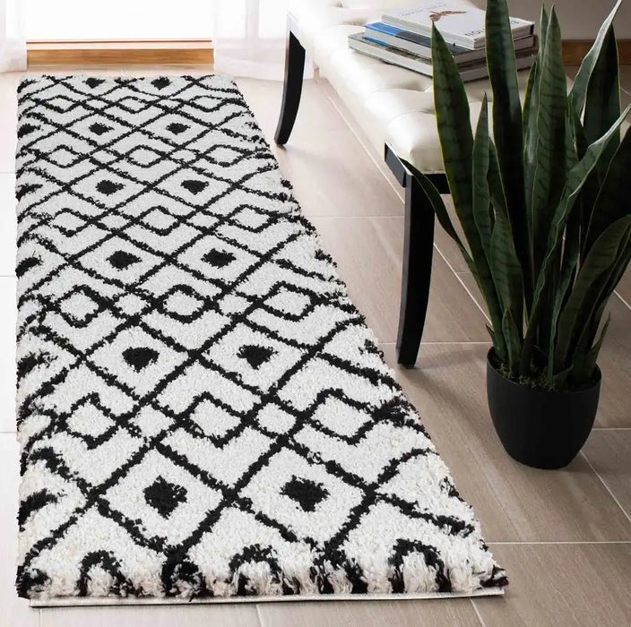 Serdim Rugs marrakesh 530 distorted checkered stone Black, Ivory, Cream Living Room Geometric Rug.