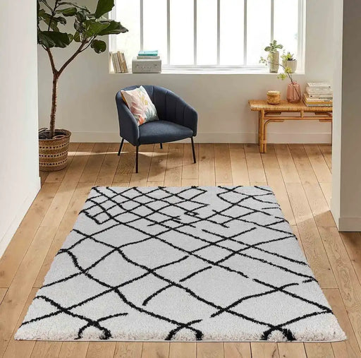 Serdim Rugs marrakesh 535 abstract stone Black, Ivory, Cream Living Room Geometric Rug.
