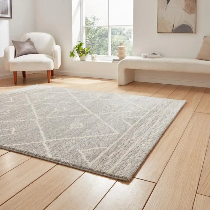 Think Rugs geneva think 62788 silver Grey Living Room Geometric Rug.