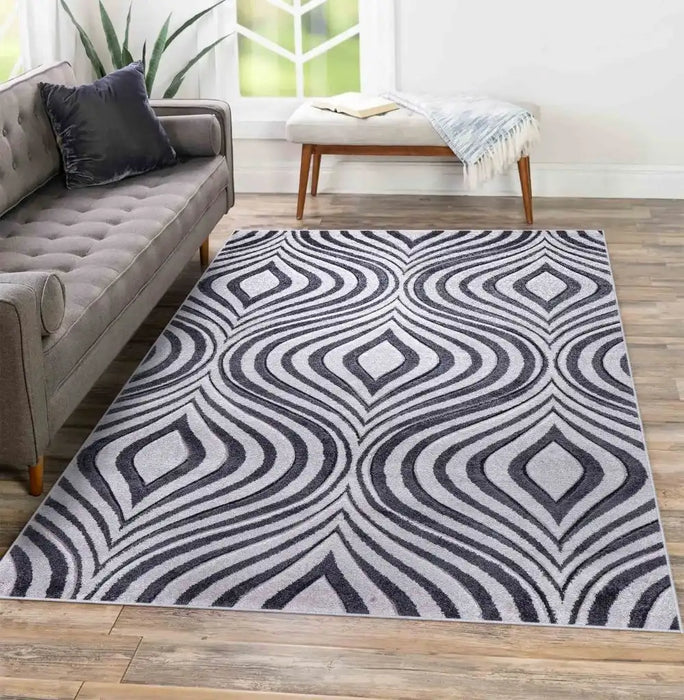 Serdim Rugs valencia 760 d grey Grey Living Room Geometric Rug.