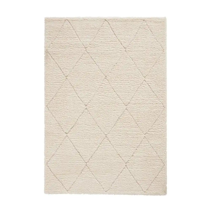 Think Rugs ideal shaggy 80260 cream Ivory Living Room Geometric Rug.