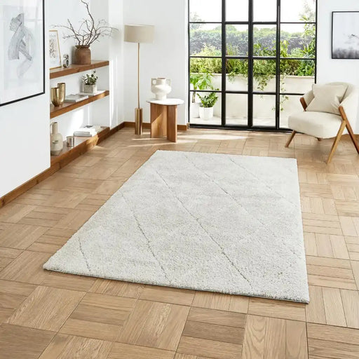 Think Rugs ideal shaggy 80260 silver Grey Living Room Geometric Rug.