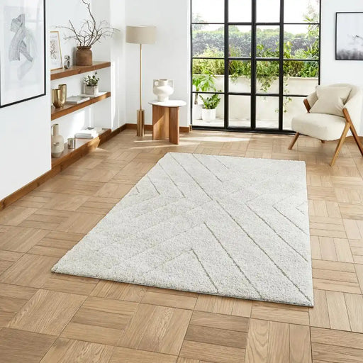 Think Rugs ideal shaggy 80362 silver Grey Living Room Geometric Rug.