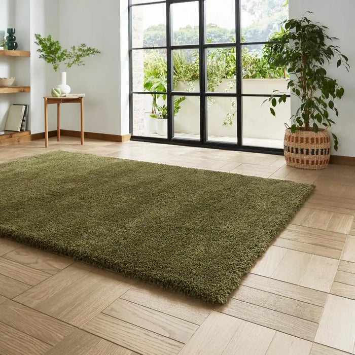 Think Rugs sierra 9000 olive Green Living Room Shaggy Rug.