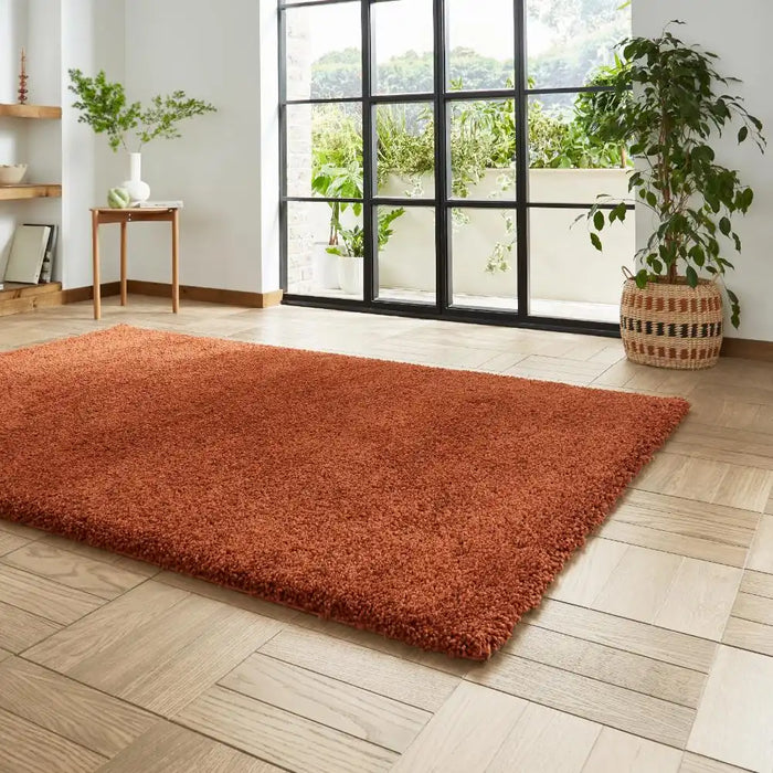 Think Rugs sierra 9000 terracotta Orange Living Room Shaggy Rug.