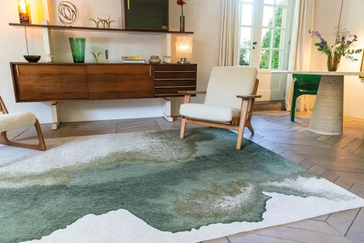 Louis de Poortere lagoon 9331 lagoon palm green Green, Ivory Living Room Flat Weave Rug.