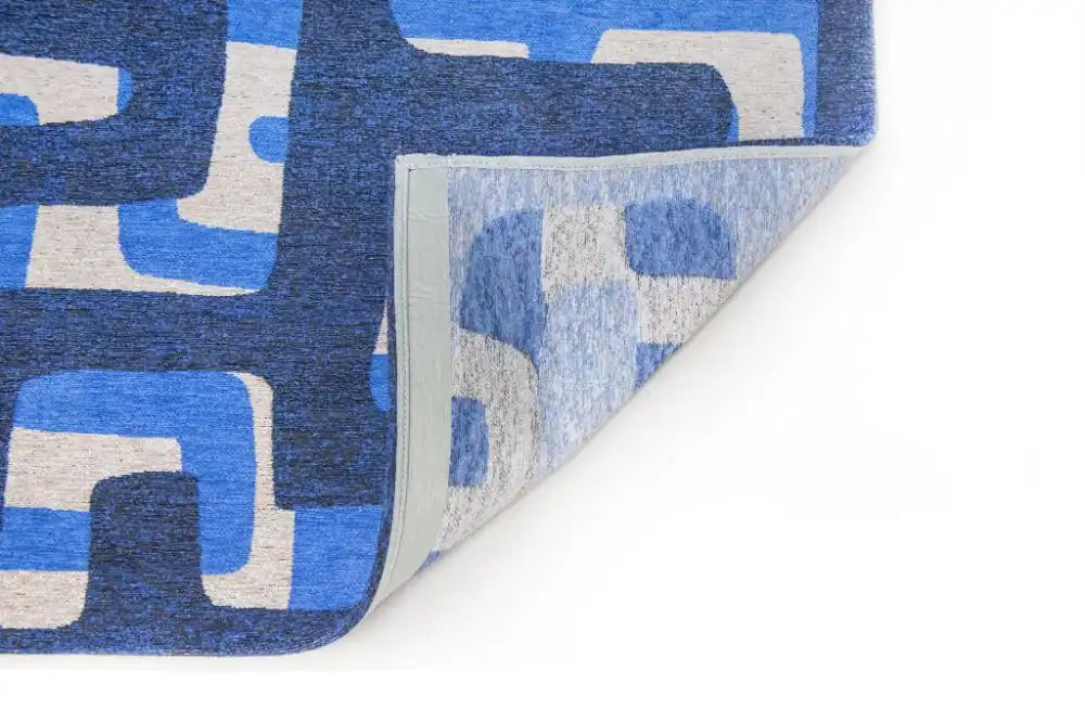Louis de Poortere kuba 9336 kuba ultramarine Blue Living Room Geometric Rug.