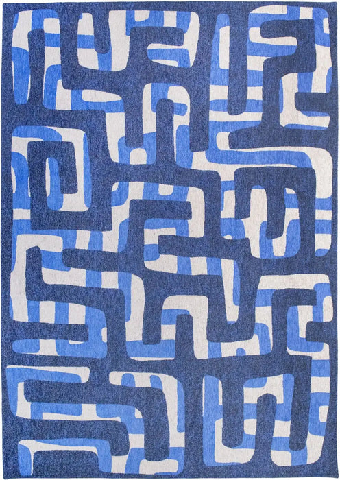 Louis de Poortere kuba 9336 kuba ultramarine Blue Living Room Geometric Rug.