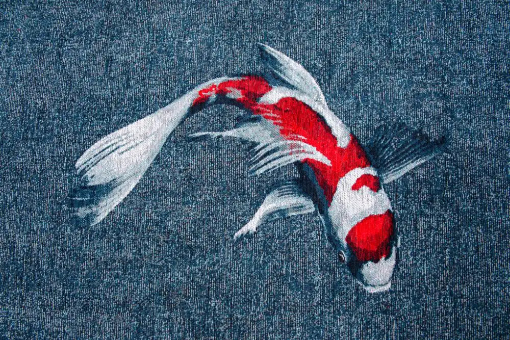 Louis de Poortere pop by louis 9390 koi japanese pond Blue, Multicoloured Living Room Flat Weave Rug.