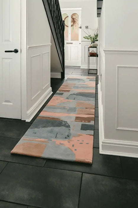 Woven Edge woven edge runners abstract pink multi Multicoloured, Pink Living Room Wool Rug.