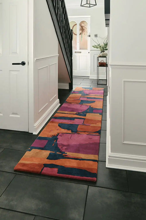 Woven Edge woven edge runners abstract red multi Multicoloured, Red Living Room Wool Rug.