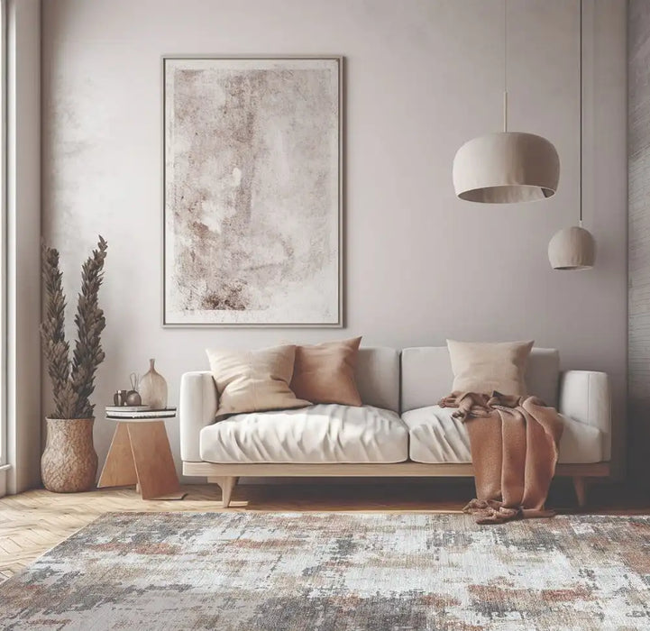 Likewise Matting toyko abstract rust Beige, Orange Living Room Geometric Rug.