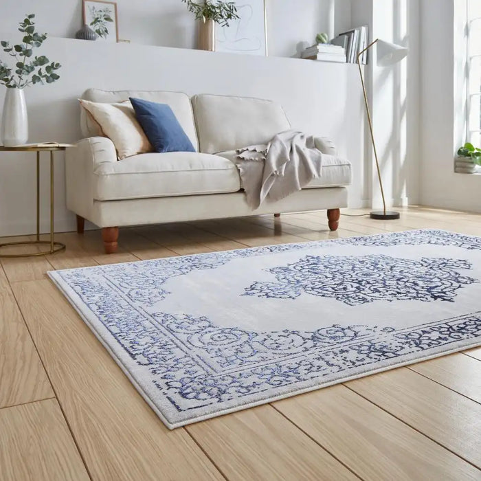 Think Rugs artemis b9076a blue silver Blue, Grey Living Room Geometric Rug.