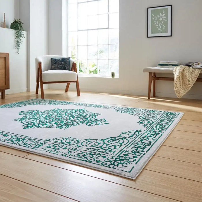 Think Rugs artemis b9076a green silver Green, Grey Living Room Geometric Rug.