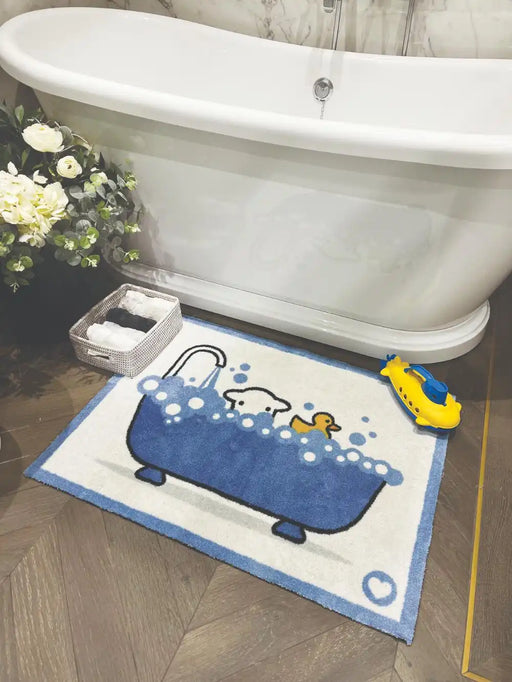 Hug Rug herdy bathtime Blue, Ivory Outdoor  Washable Rug.